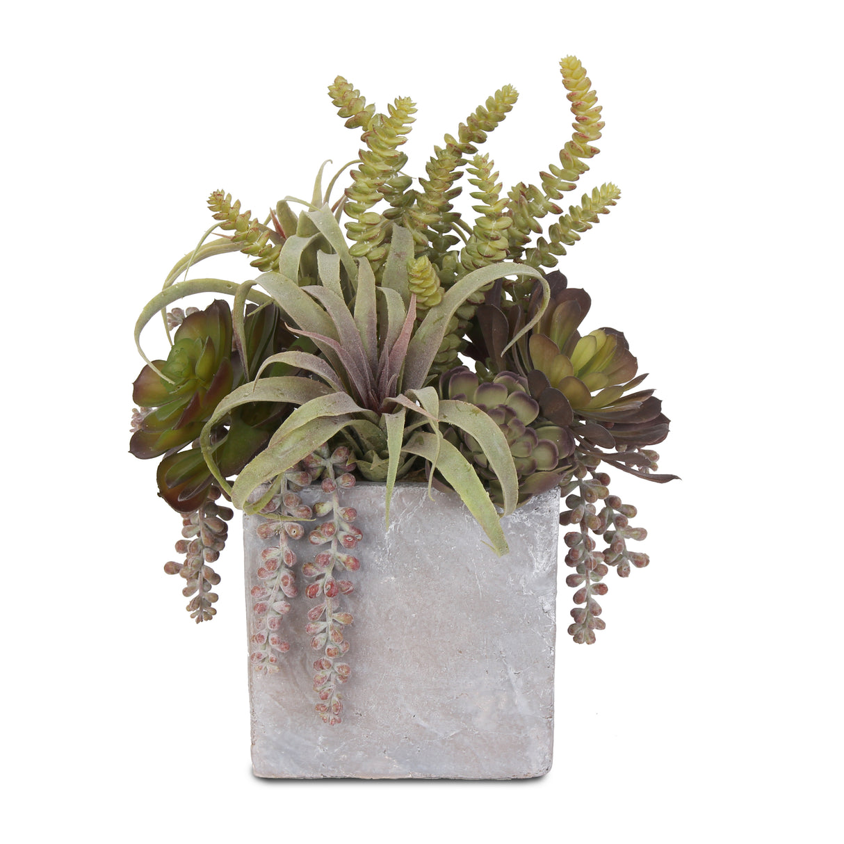 Colorful Fake Succulent Artificial Flower Arrangement in Stone Wash Cube Pot #S-32