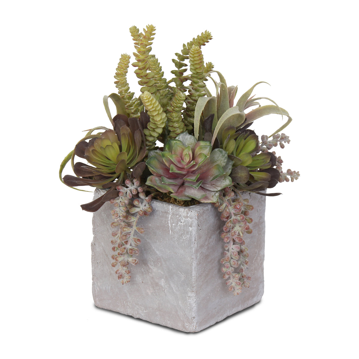 Colorful Fake Succulent Artificial Flower Arrangement in Stone Wash Cube Pot #S-32