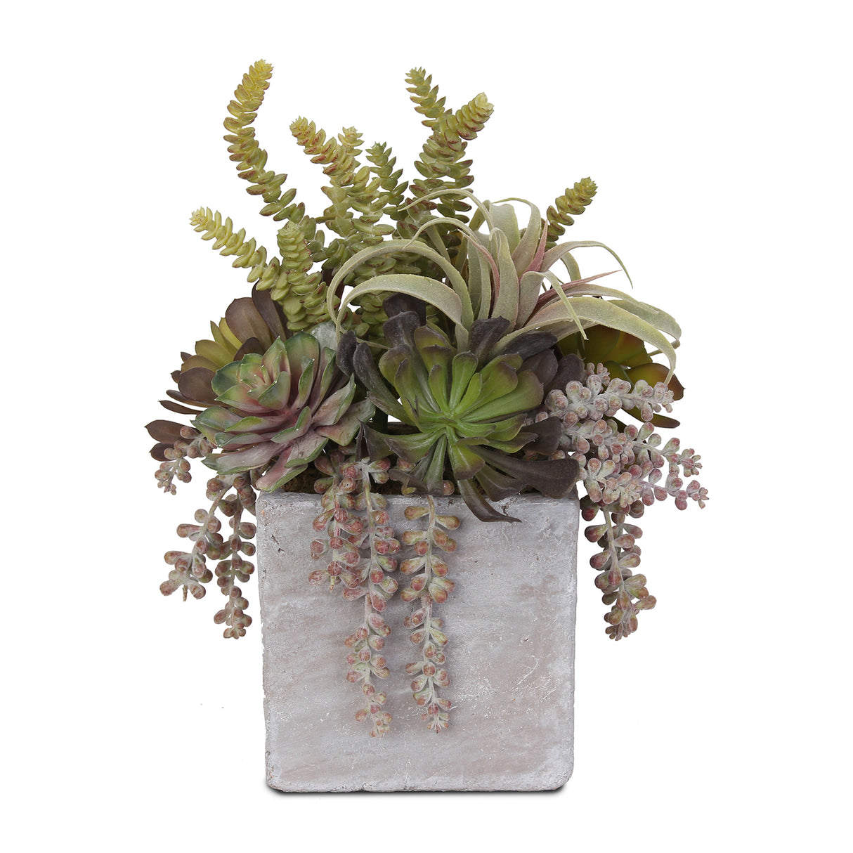 Colorful Fake Succulent Artificial Flower Arrangement in Stone Wash Cube Pot #S-32