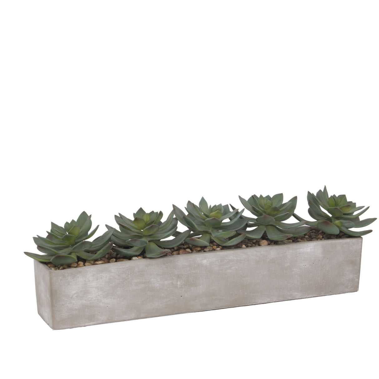 Faux Echeverias with Pebbles Succulent Arrangement In Cement Rectangular Pot#S-41
