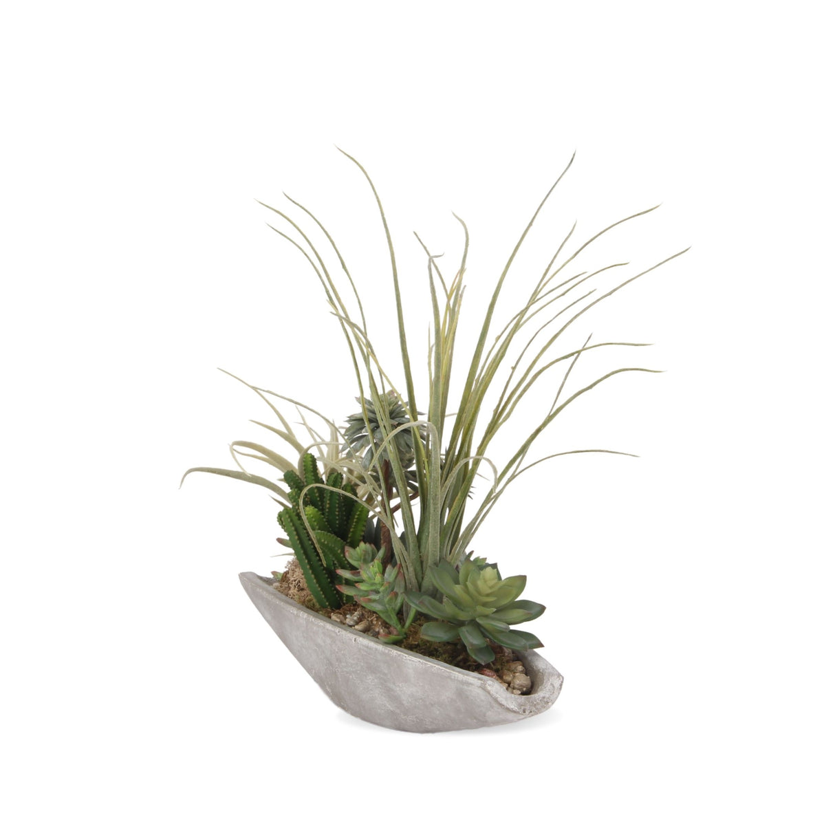 Artificial Succulents Arrangement in Cement Boat Pot#S-42
