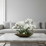 Cream White Orchids Faux Arrangement in Small Metal Tray #F-190