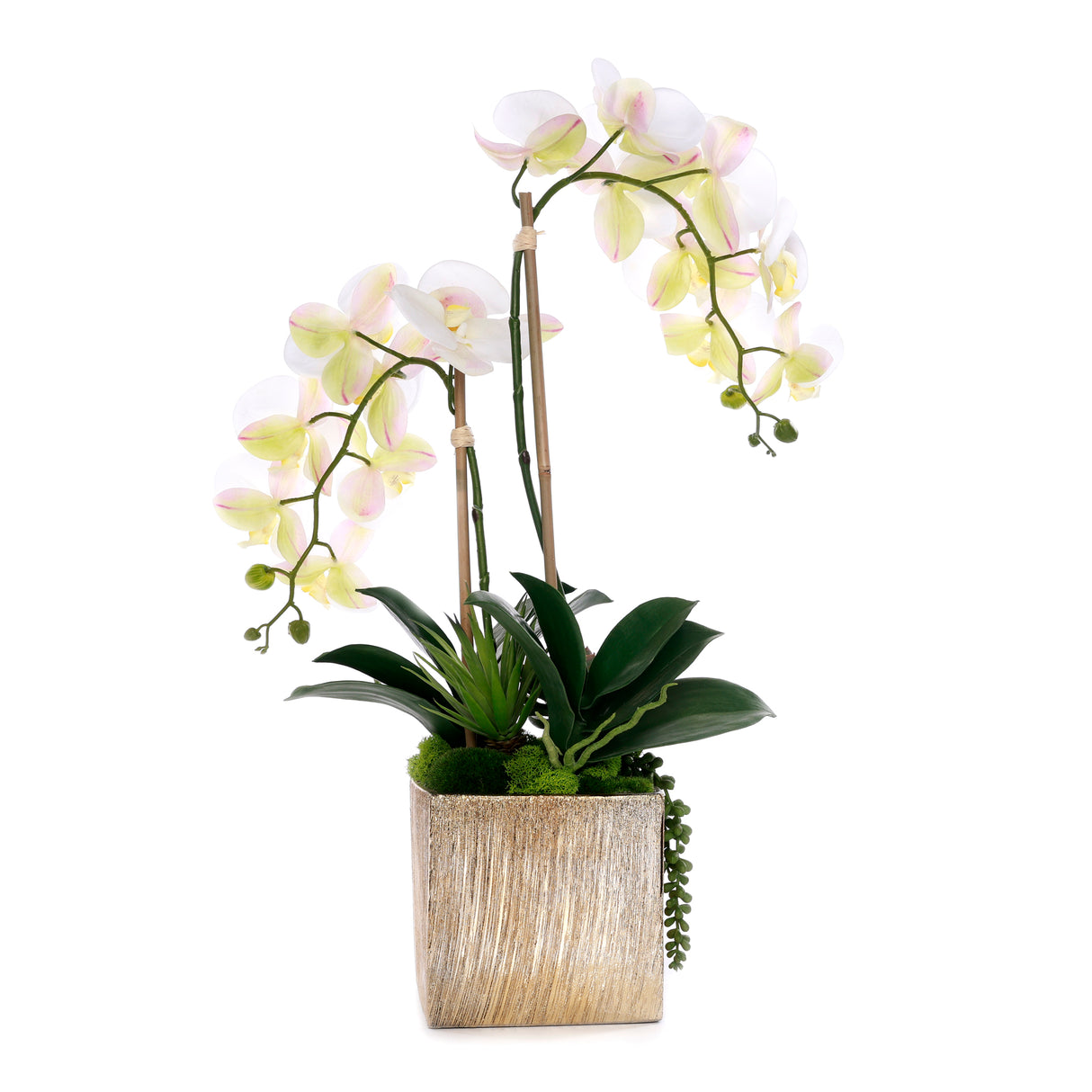 Real Touch Orchid Flower Arrangement in Cube Nickel Pot #F-230