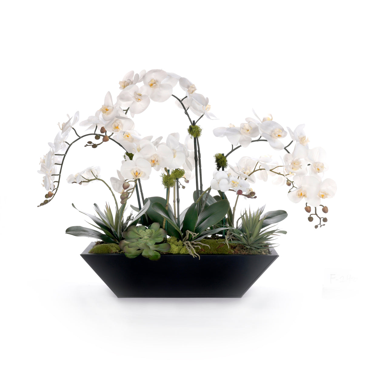 Real Touch White Orchid Flower Arrangement in Black Planter #F-240