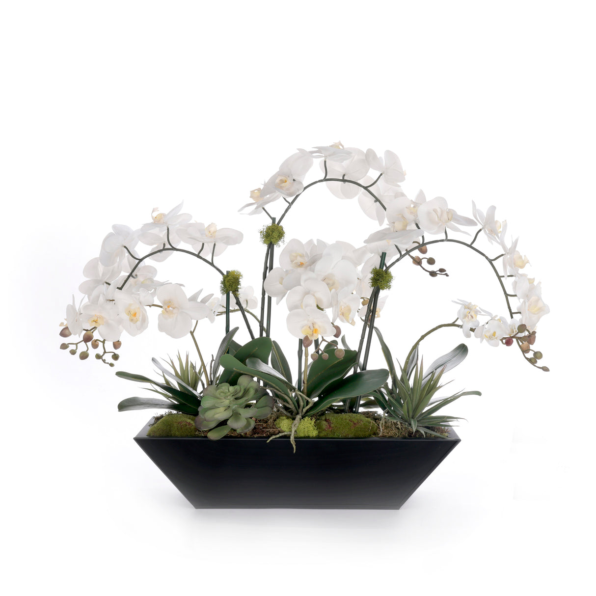 Real Touch White Orchid Flower Arrangement in Black Planter #F-240