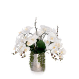Real Touch White Orchids Flower Arrangement in Silver Vase #F-242