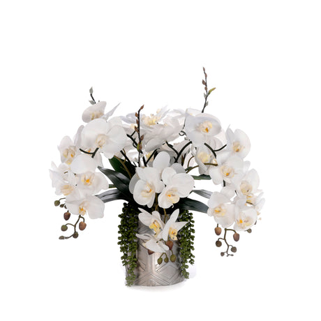 Real Touch White Orchids Flower Arrangement in Silver Vase #F-242