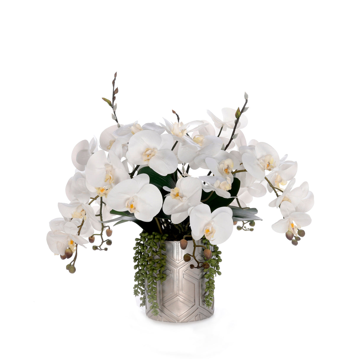 Real Touch White Orchids Flower Arrangement in Silver Vase #F-242