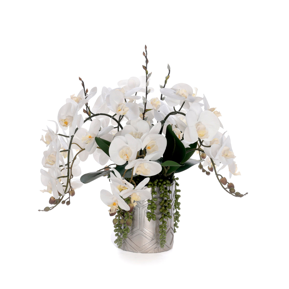 Real Touch White Orchids Flower Arrangement in Silver Vase #F-242