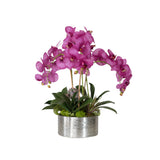 Real Touch Purple Orchid Flower Arrangement in Silver Bowl #F-243