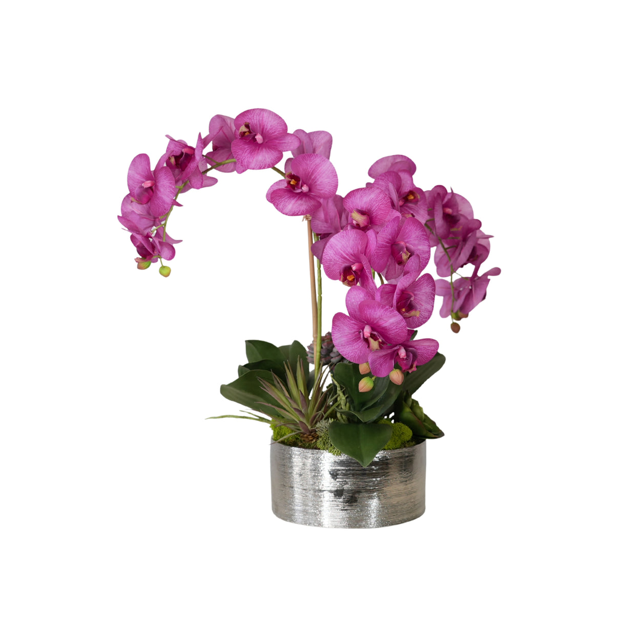 Real Touch Purple Orchid Flower Arrangement in Silver Bowl #F-243