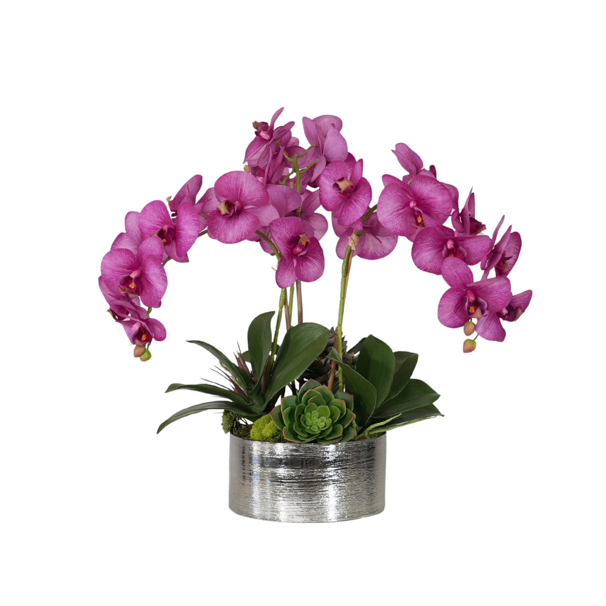 Real Touch Purple Orchid Flower Arrangement in Silver Bowl #F-243