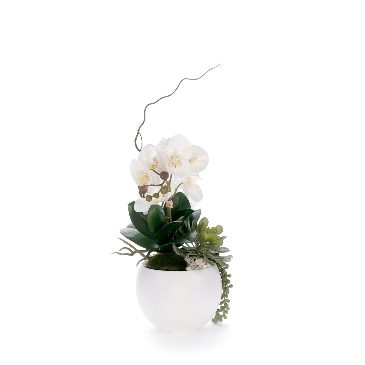Real Touch White Orchid Flower Arrangement in White Bowl #F-244