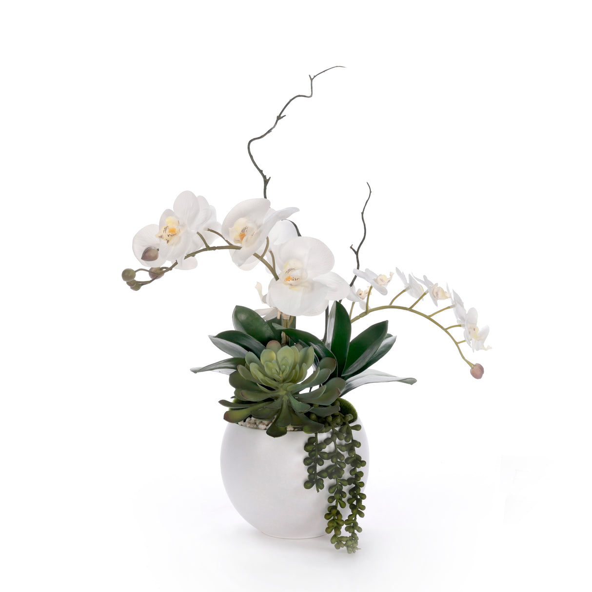 Real Touch White Orchid Flower Arrangement in White Bowl #F-244