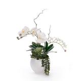 Real Touch White Orchid Flower Arrangement in White Bowl #F-244