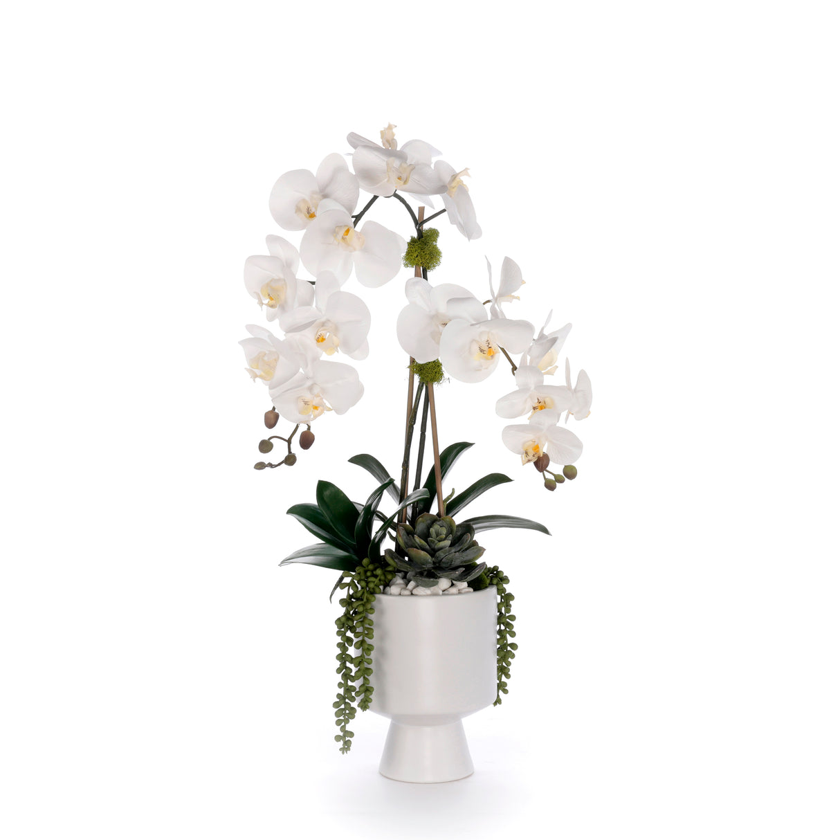 Real Touch White Orchid Flower Arrangement in White Pot #F-245