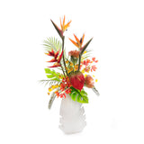Tropical Flower Arrangement in White Leaf Vase #F-254