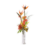 Tropical Flower Arrangement in White Leaf Vase #F-254