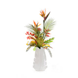 Tropical Flower Arrangement in White Leaf Vase #F-254