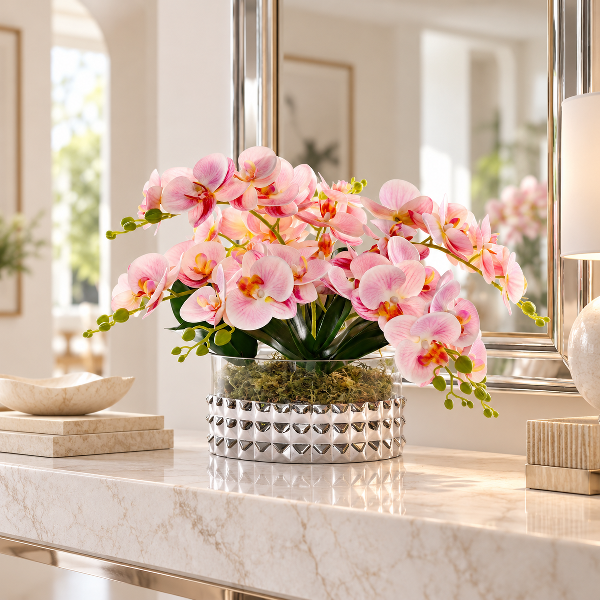 Pink Faux Orchids Center Piece Arrangement #F-257