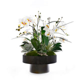 White Faux Orchids Center Piece in Wood Bowl #F-259