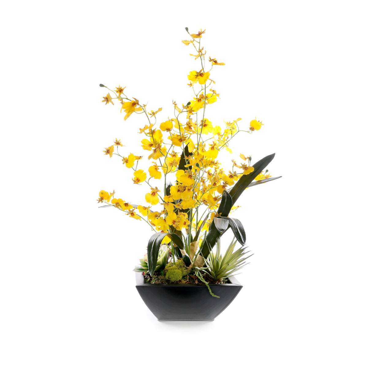 Yellow Oncidium Orchid Flower Arrangement in Zinc Metal Pot #F-260