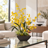 Yellow Oncidium Orchid Flower Arrangement in Zinc Metal Pot #F-260