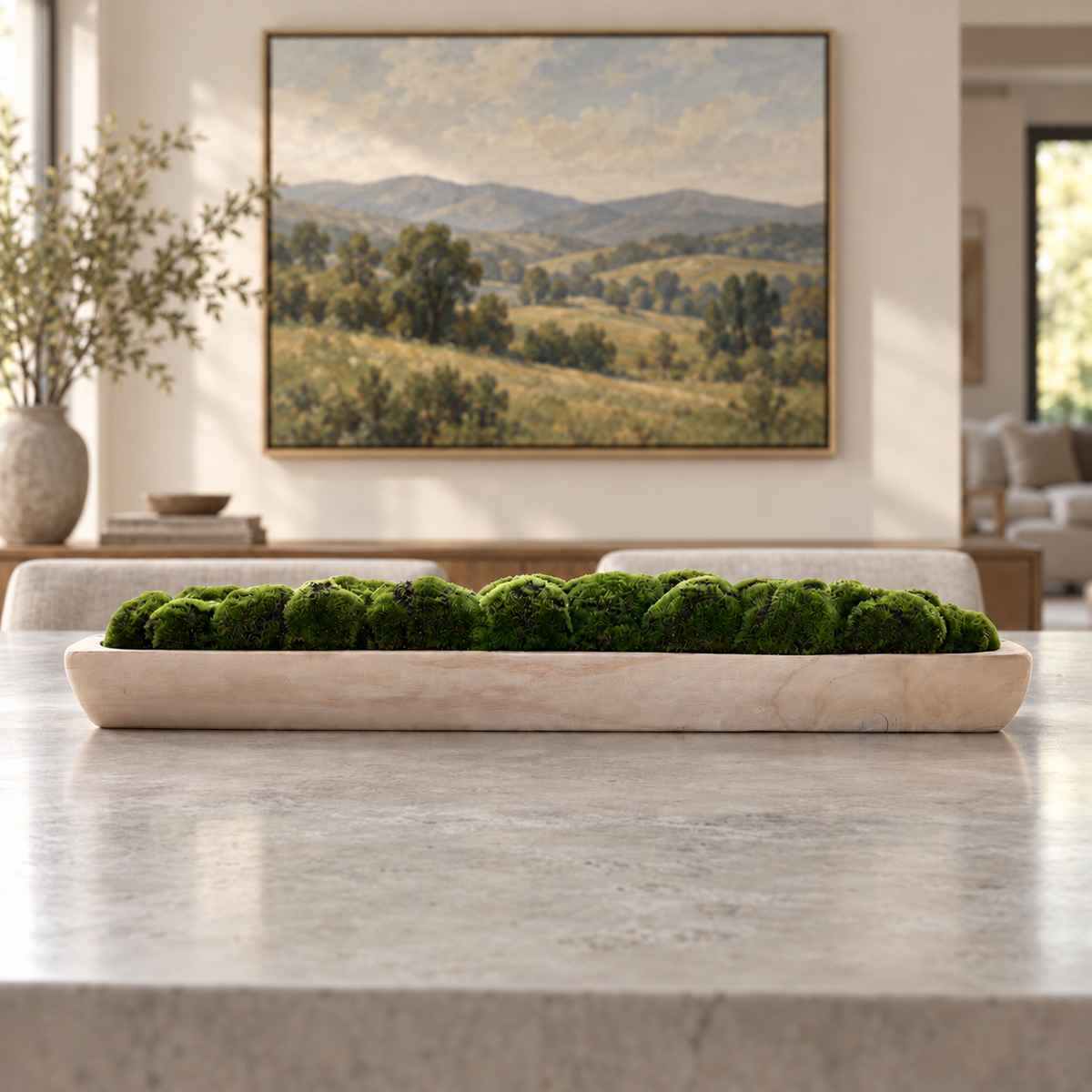 Faux Moss in Wood Long Bowl #F-261