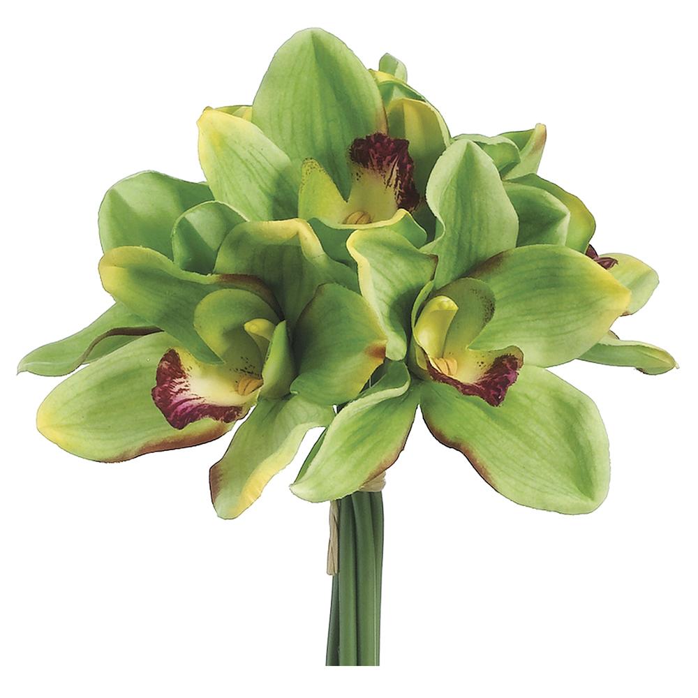 12" Real Touch Cymbidium Orchid Bouquet Green (2 Stems Per Box) #FBQ032-GR