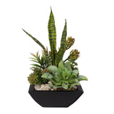 Blooming Succulent Arrangement with Pebbles in Metal Pot #OS-8