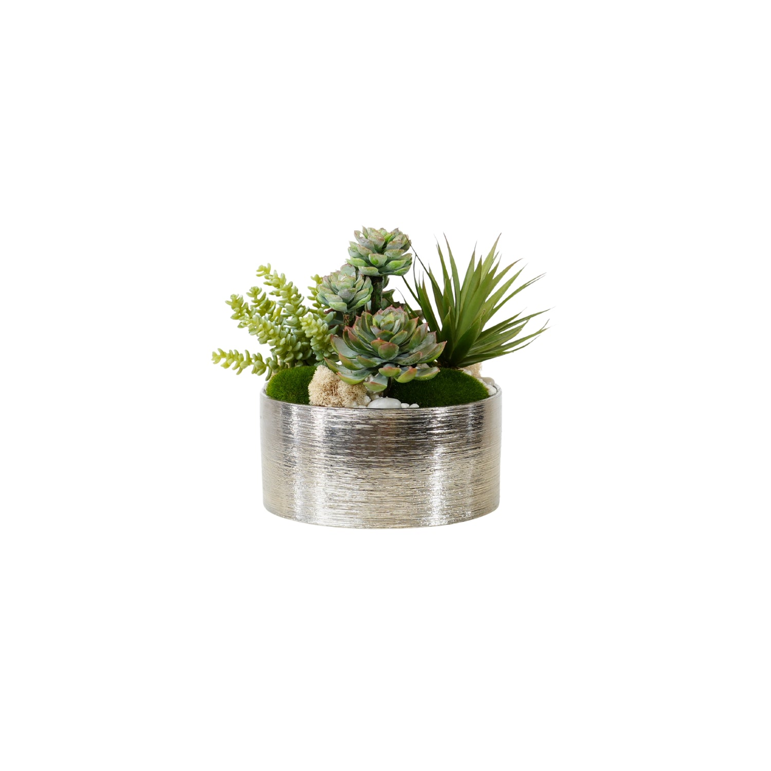 silk succulent plant arrangements Succulents Arrangement in Silver Etched Bowl #S-76