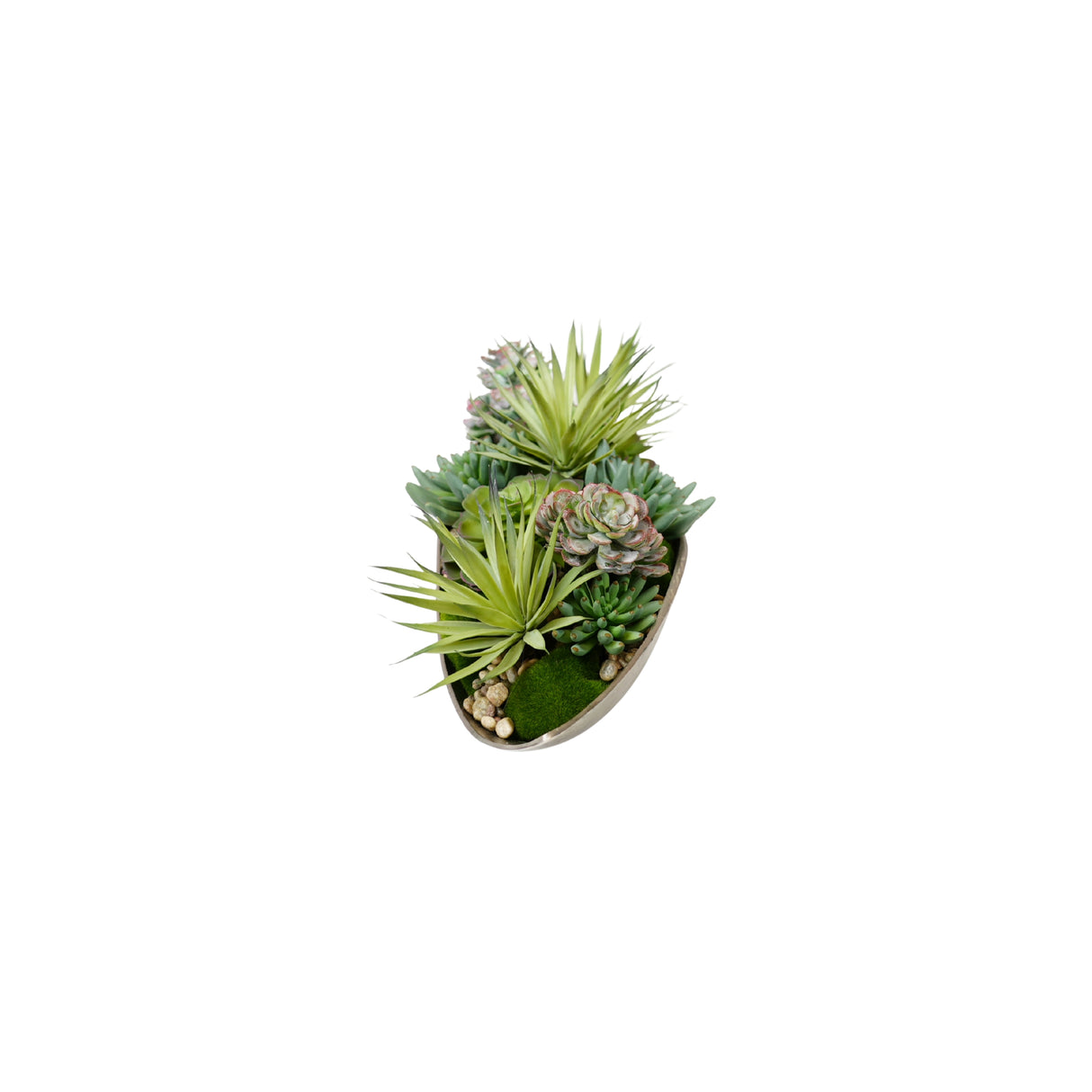 Faux Moss,Succulents Arrangement in Metal Tray #S-84