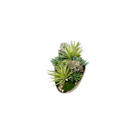 Faux Moss,Succulents Arrangement in Metal Tray #S-84