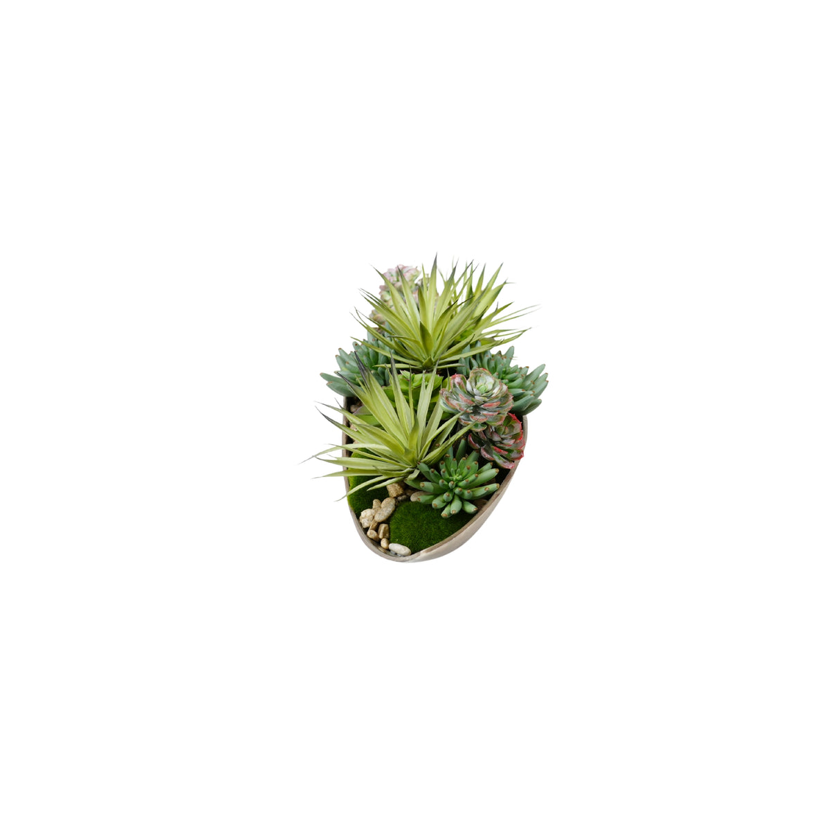 Faux Moss,Succulents Arrangement in Metal Tray #S-84