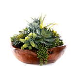 Succulents in Teak Wood Bowl #S-86