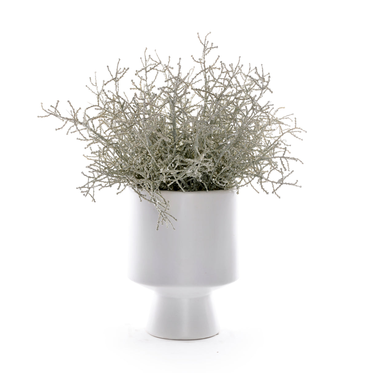 Faux Spanish Moss in White Cylinder Urn #S-90