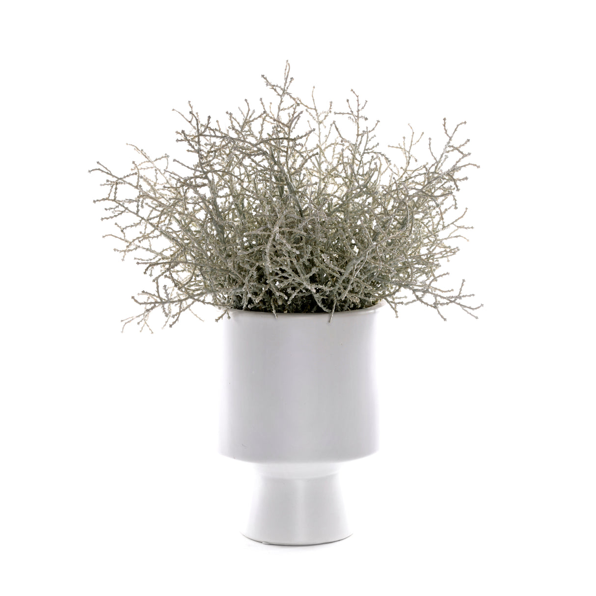 Faux Spanish Moss in White Cylinder Urn #S-90