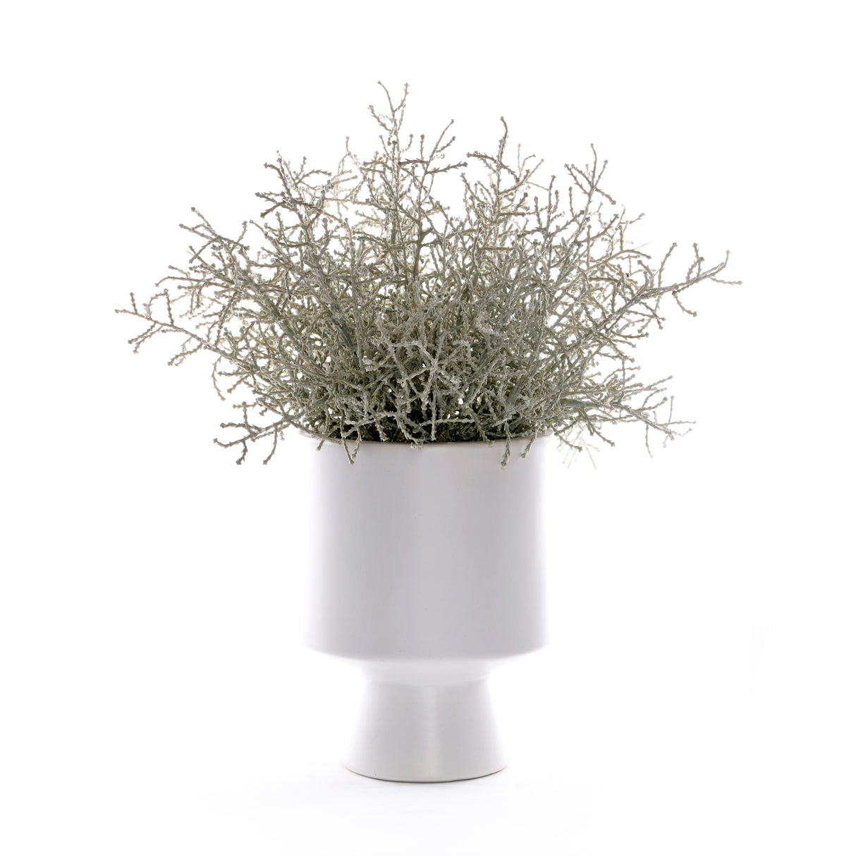 Faux Spanish Moss in White Cylinder Urn #S-90