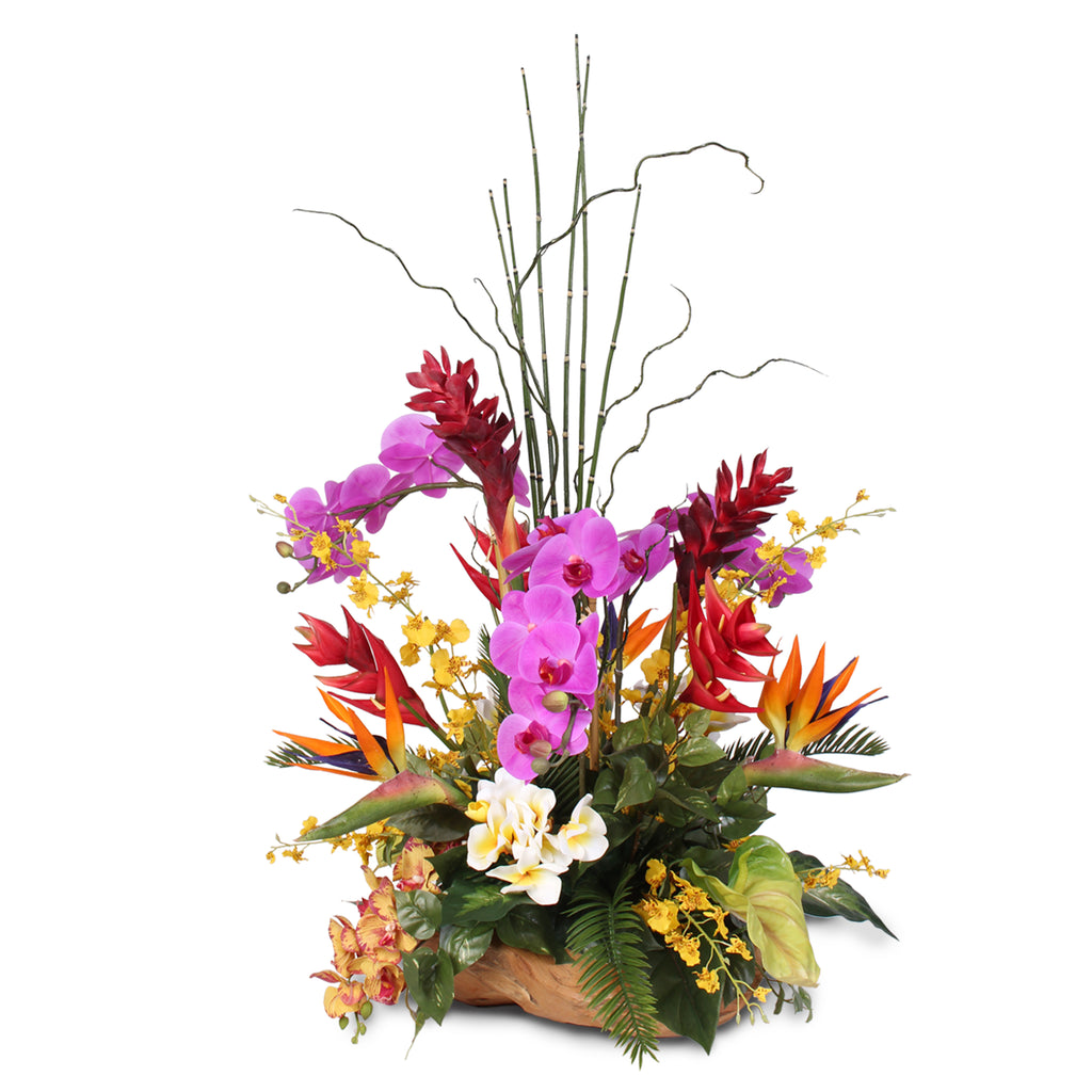artificial flower, silk floral, fake flowers, tropical arrangement, orchid, home decor, office decor, pop of color