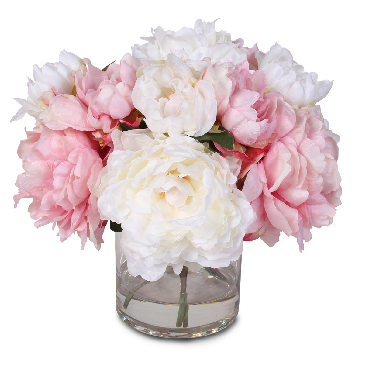Silk French Peony Bouquet Arrangement in Glass Vase with Fake Water #46W