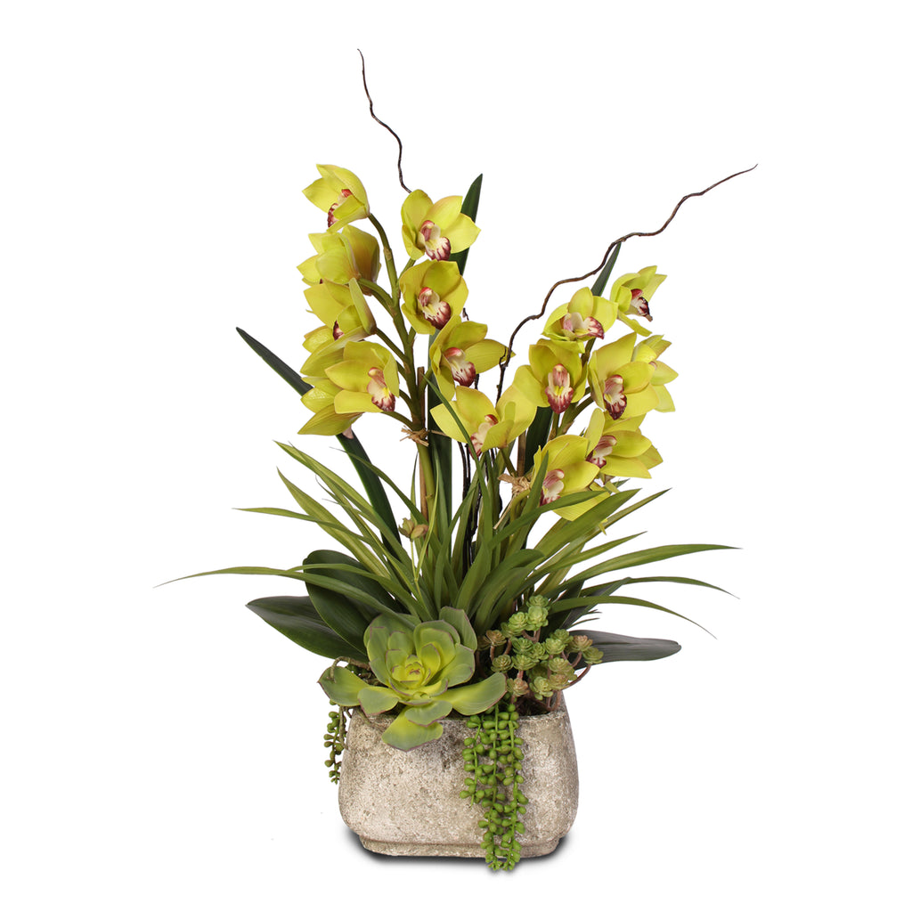 real touch, cymbidium orchid, succulents, artificial succulent, artificial flowers, home decor, silk flowers