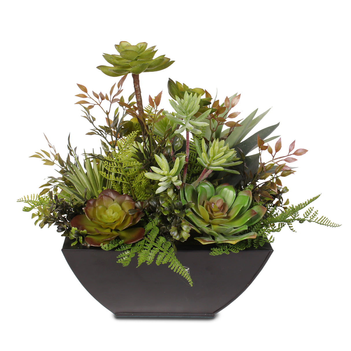 Artificial Succulent Arrangement in Square Black Metal Container #61