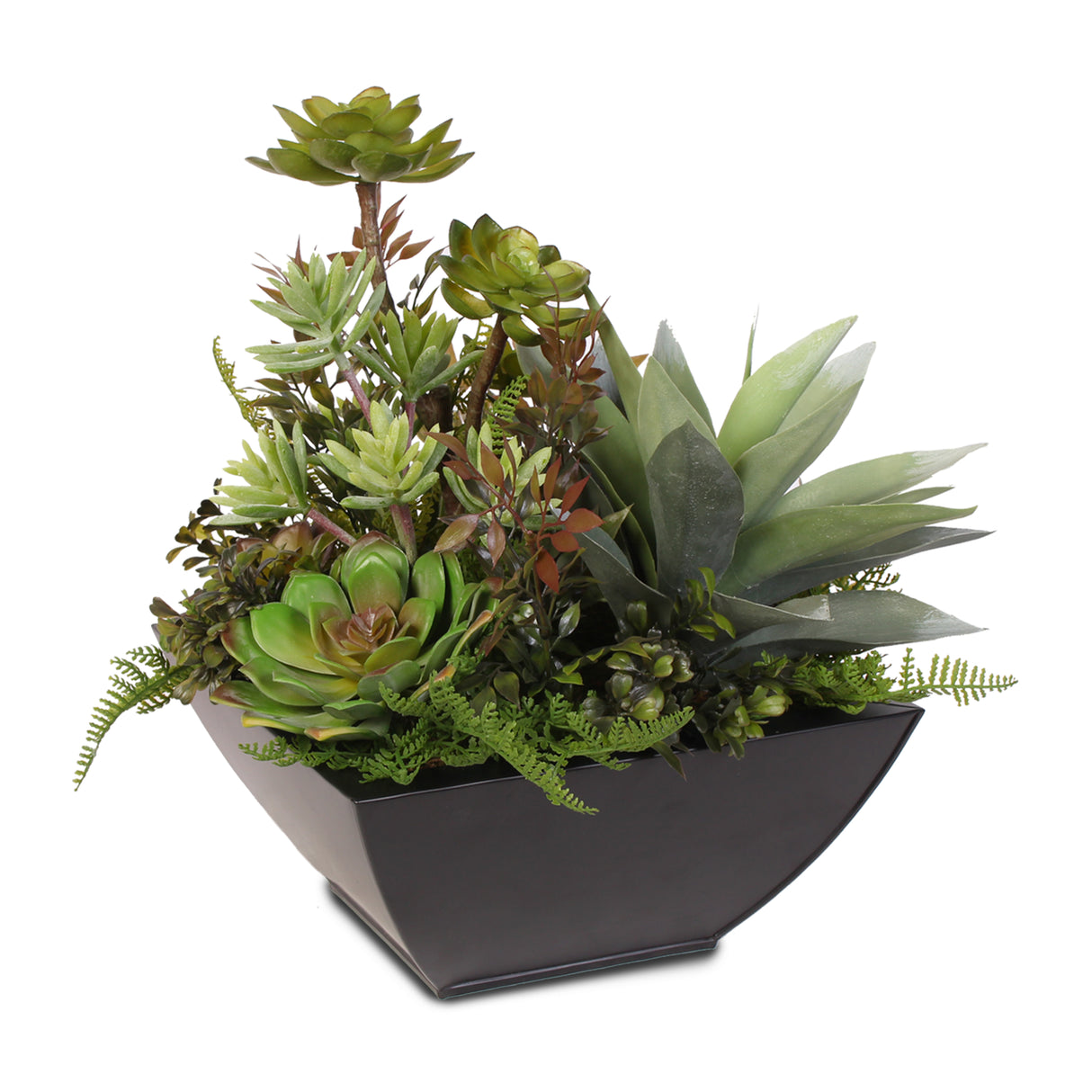 Artificial Succulent Arrangement in Square Black Metal Container #61