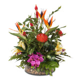 Exotic Tropical Silk Floral with Pebbles  in Glass Bowl #F-04