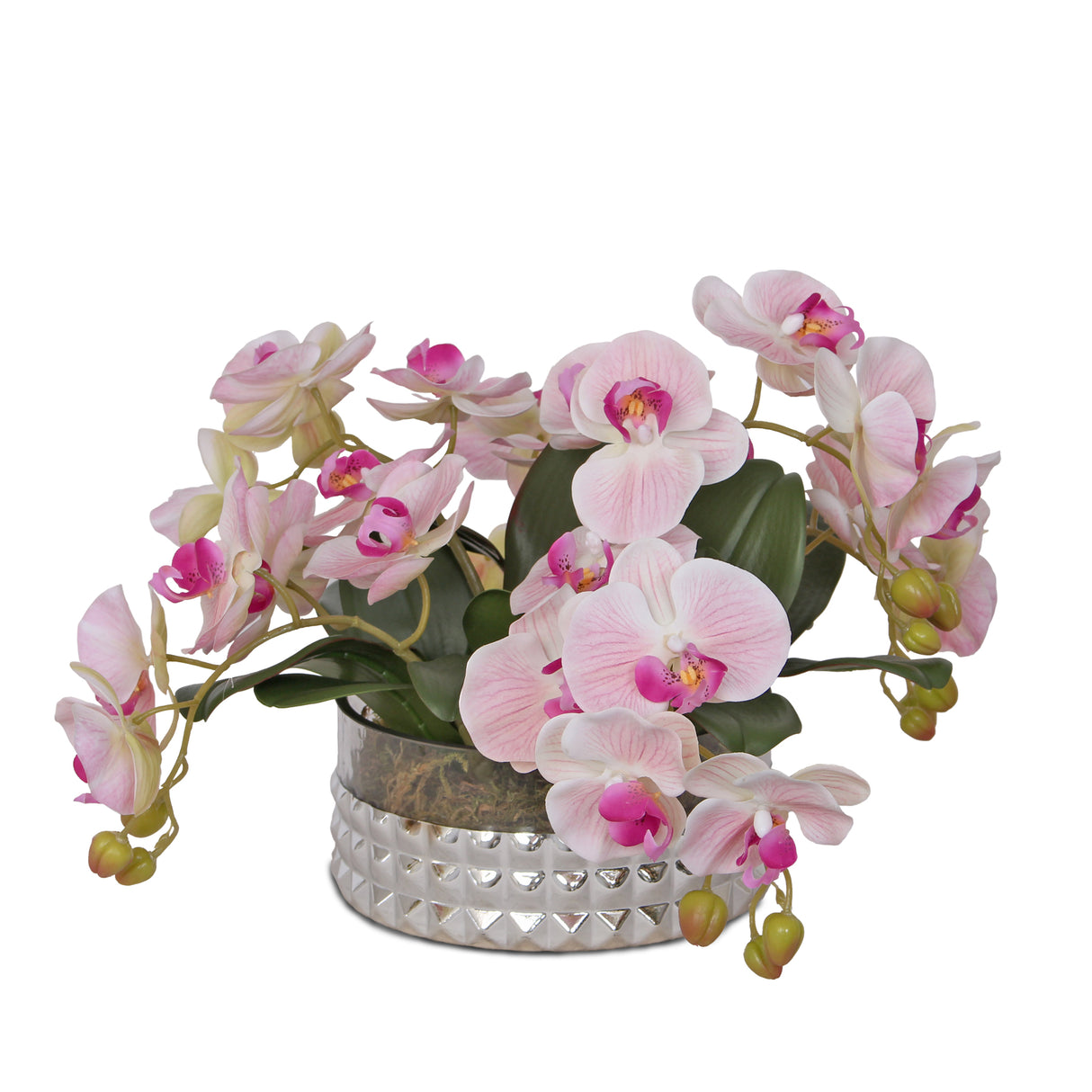 Jenny Silks Real Touch Pink Phalaenopsis Orchids Flower Arrangement in Glass Bowl #F-128
