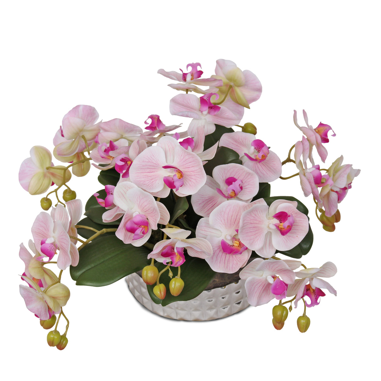 Jenny Silks Real Touch Pink Phalaenopsis Orchids Flower Arrangement in Glass Bowl #F-128