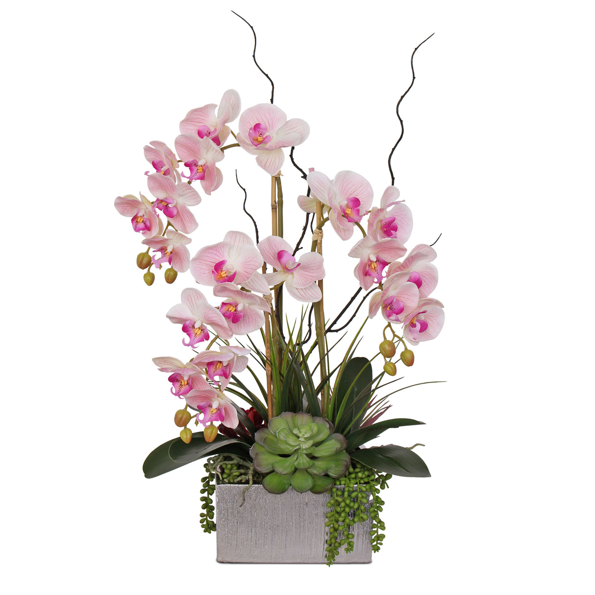 Jenny Silks Real Touch Pink Phalaenopsis Orchids and Succulents Flower Arrangement#F-132