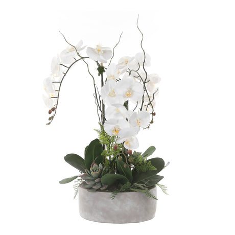 Real Touch Orchid Arrangement in a Stone Round Cement Pot #F-150