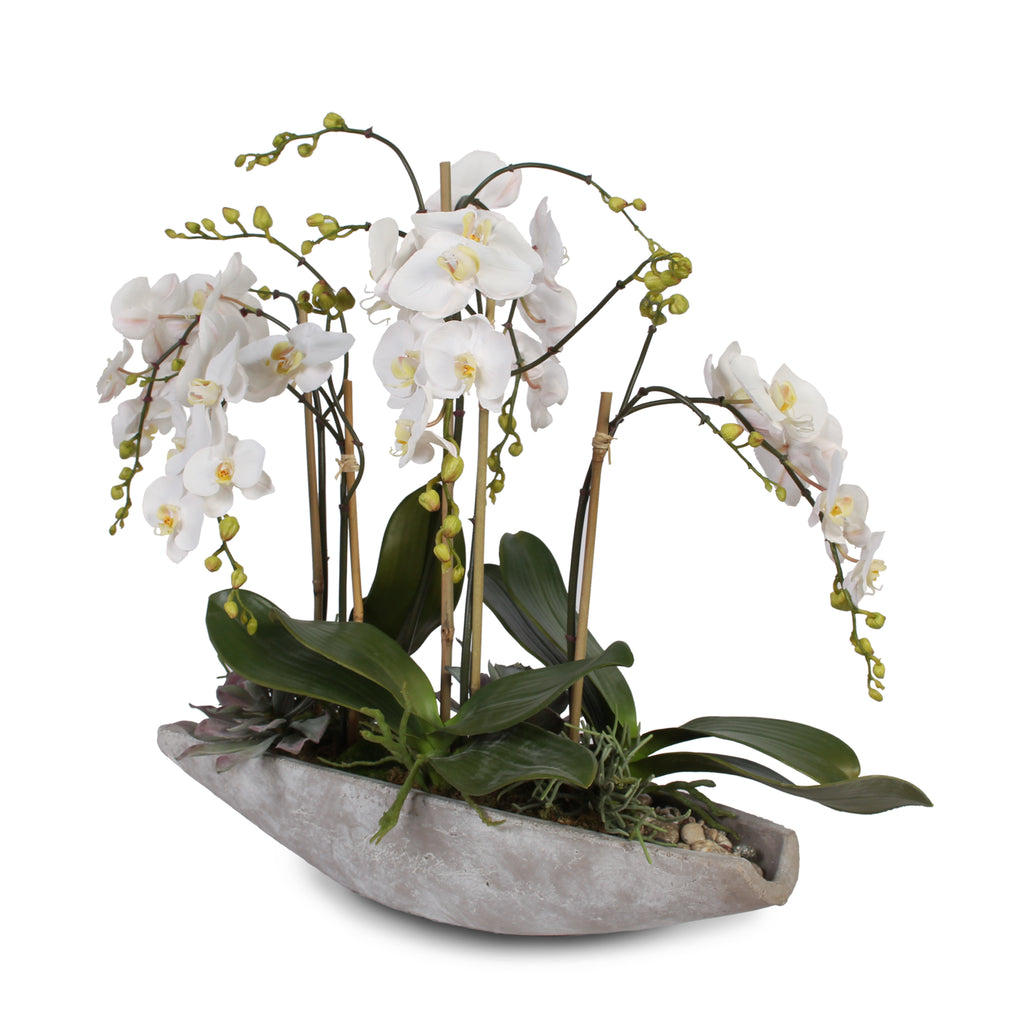 silk floral arrangement, silk flowers, real touch, orchids, home decor, contemporary design, modern design