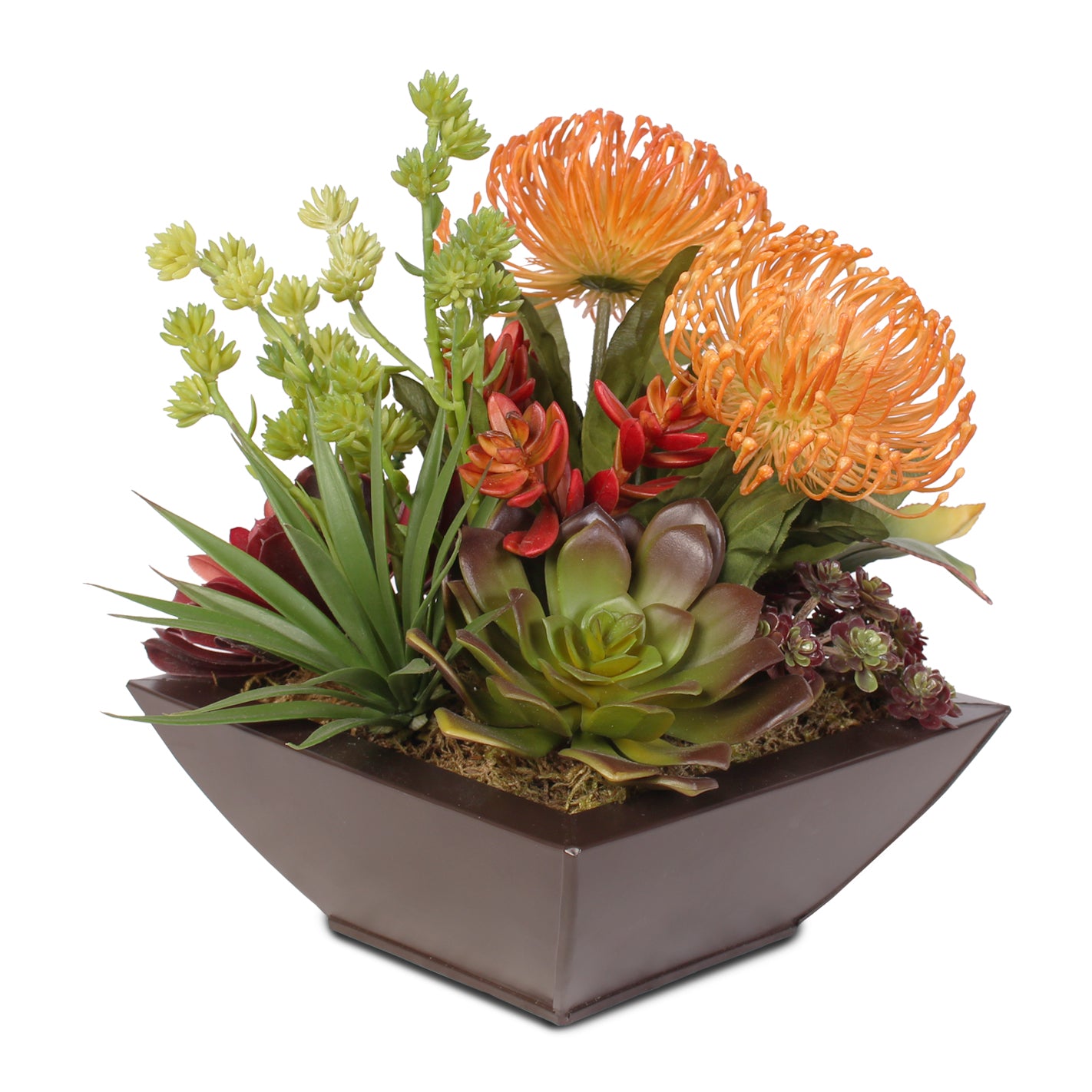 fake succulent centerpieces Jenny Silks Contemporary Tropical Artificial Succulent Arrangement in a Metal Container #S-04